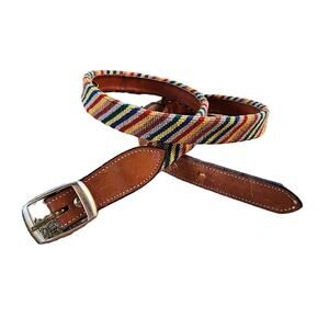 VTG 80s Leather Striped Tapestry Belt Small Unisex Retro Boho Western Festival